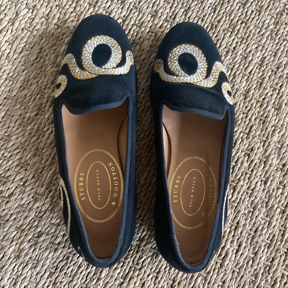 STUBBS & WOOTTON Authentic Black & Gold Loafers - Picture 5 of 7